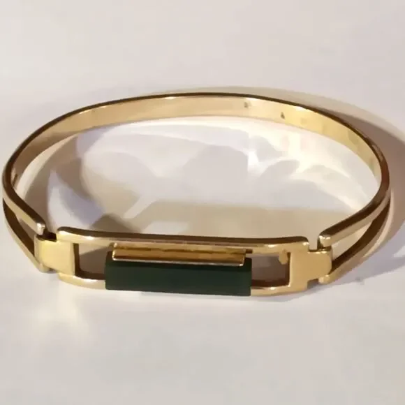 Vintage Avon 1970s Treasured Jade Art Deco Revival Nephrite Cuff Bracelet - Picture 1 of 5